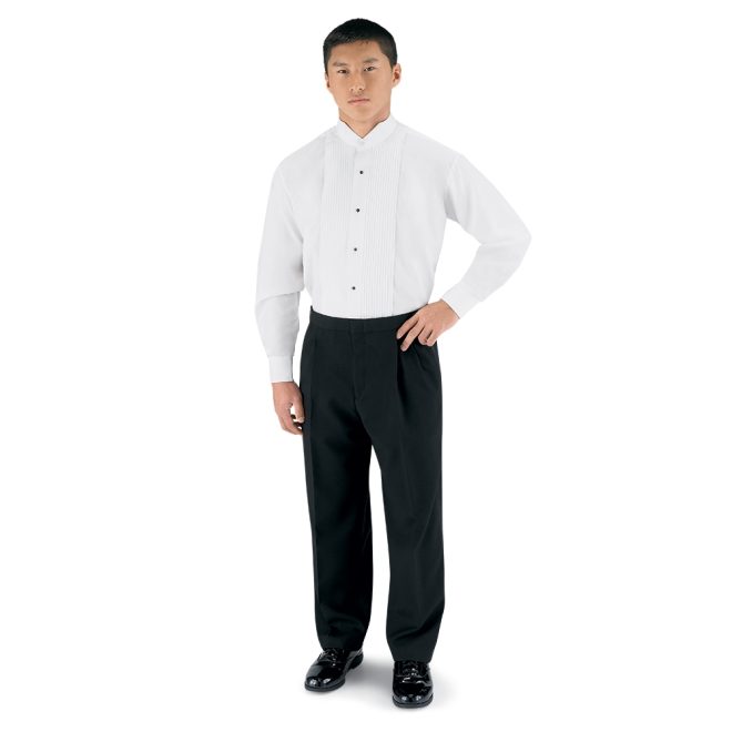 men black polyester tuxedo trousers front view