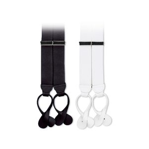 black and white color options leather tab suspenders