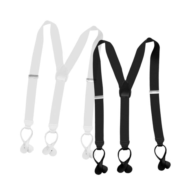 black and white color options leather tab suspenders