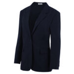 navy women poly wool suit jacket front view