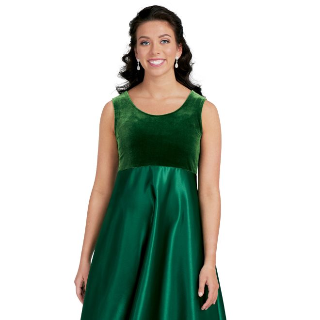 sleeveless green custom concert dress floor length front view on model