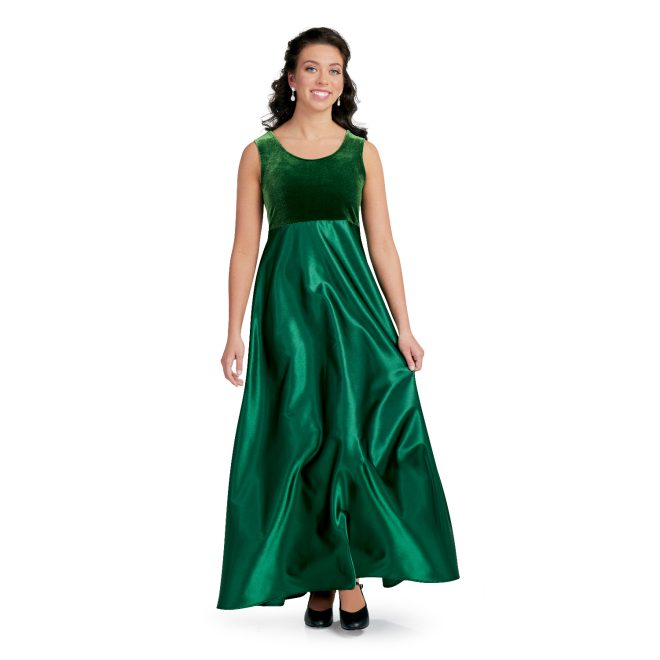 sleeveless green custom concert dress floor length front view on model