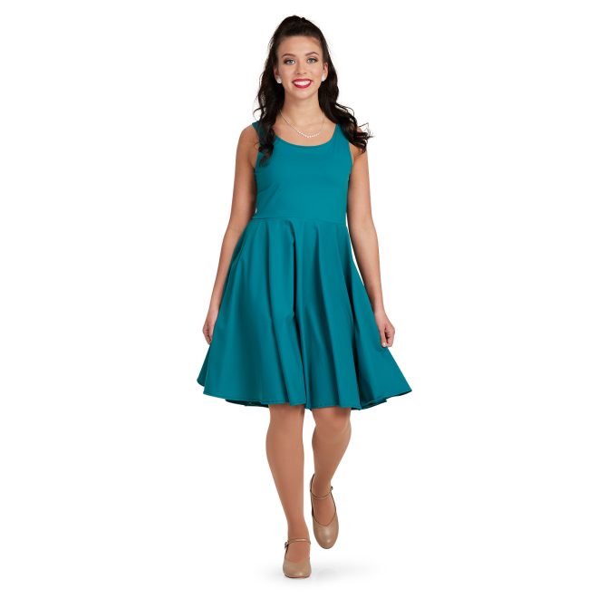 spruce Wide Scoop Neck, Above the Knee Length, Full-circle Dress, Standard Waist Style custom show choir dress front view on model