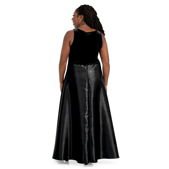 black sleeveless custom concert dress floor lengthon model back view