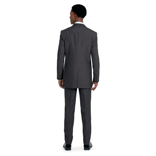 charcoal men plain front poly wool pant back view paired with charcoal jacket