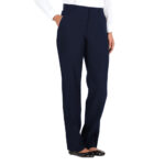 navy women plain front poly wool pant front view