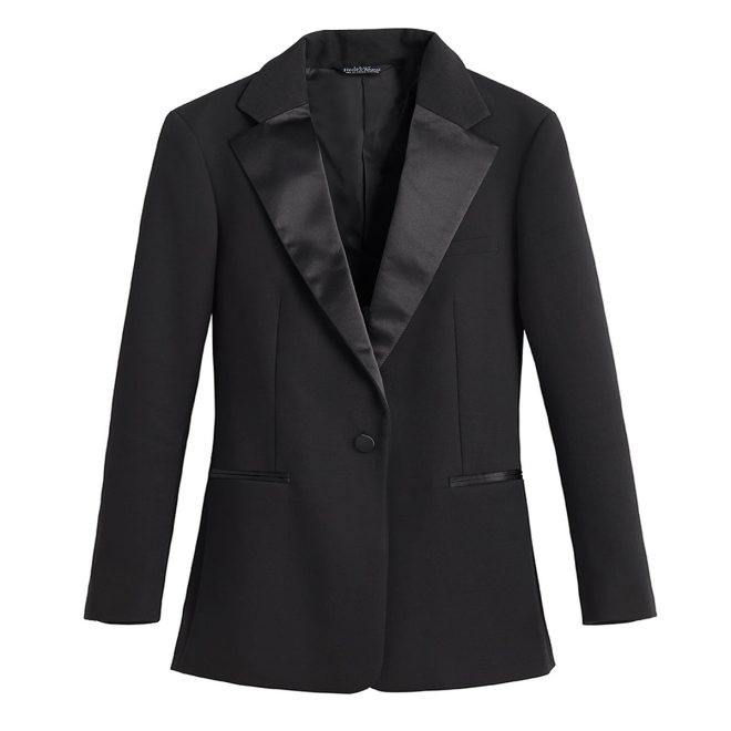 women black tuxedo jacket front view