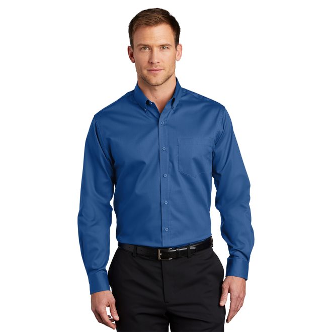 men true blue port authority superpro twill shirt front view