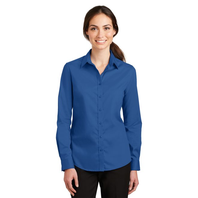 women true blue port authority superpro twill shirt front view