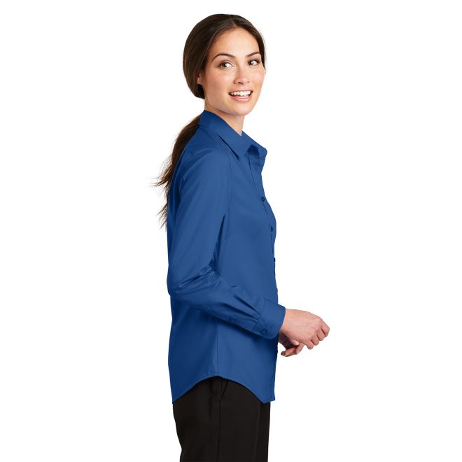 women true blue port authority superpro twill shirt side view