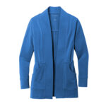 agean blue port authority microterry cardigan front view