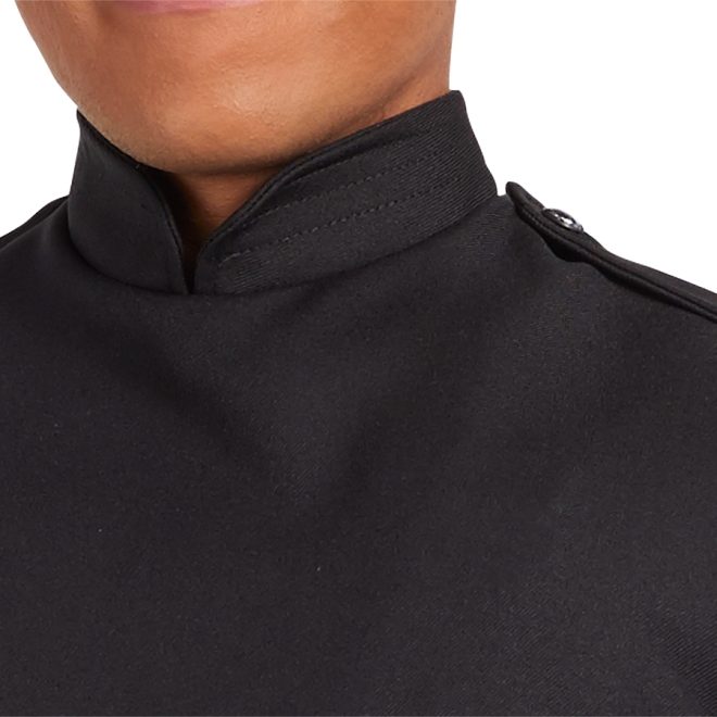 black marching band blouse close up of neck front view