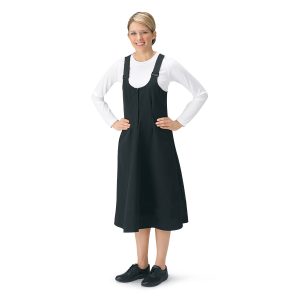black marching band bibber skirt front view with white long sleeve undershirt