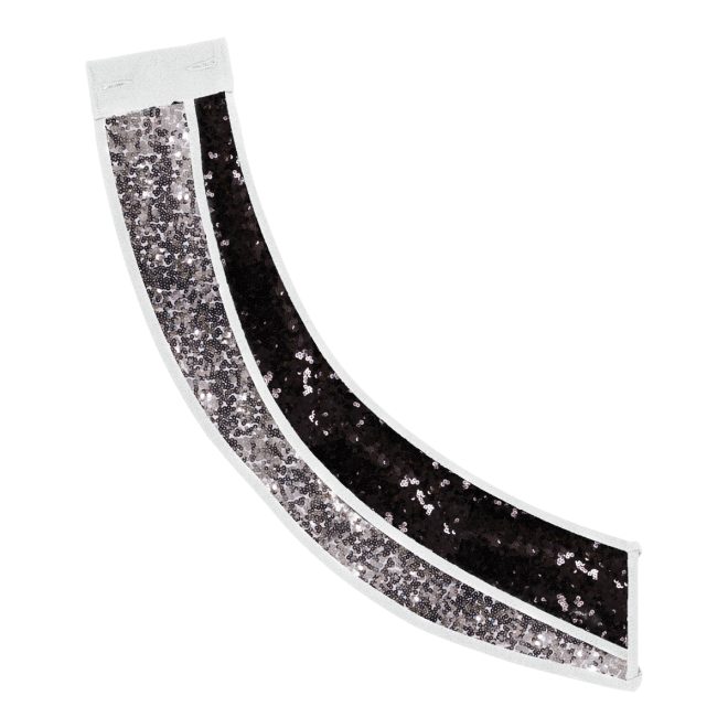 silver and black marching band sequin sash with white trim