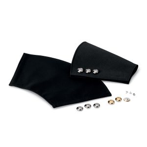 black polyester marching band gauntlets with silver and gold button options