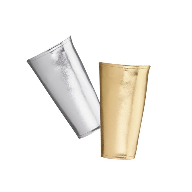 silver and gold options for metallic drummer gauntlets