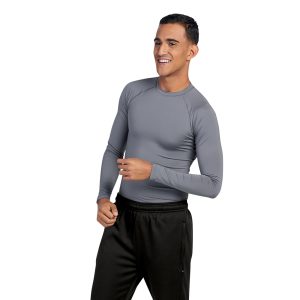 graphite heather augusta hyperform long sleeve compression shirt front view