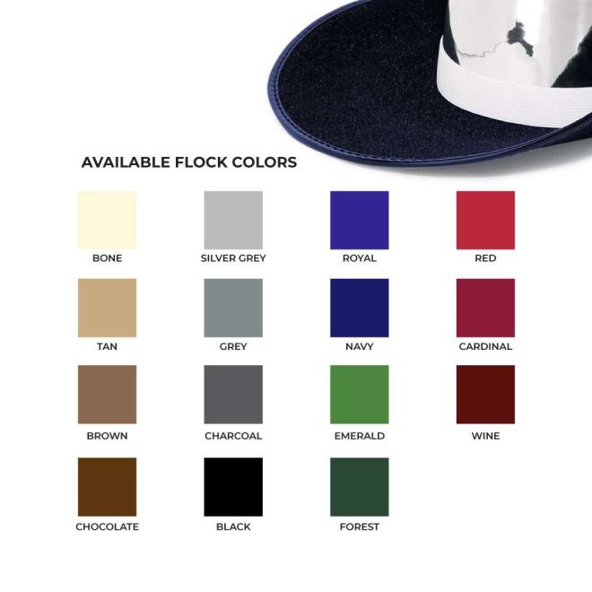 available flock colors for musketeer custom flocked hat