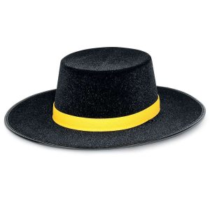 front view black custom flocked gaucho hat with yellow band