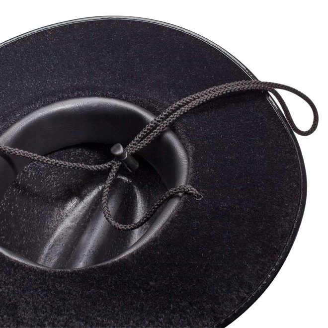 under side of black custom flocked gaucho hat