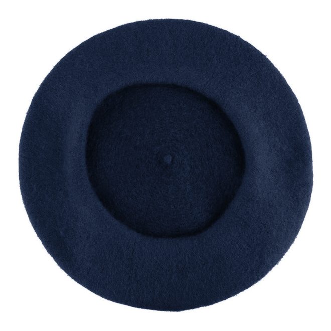 underside of navy wool beret hat