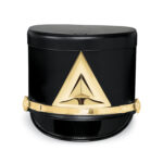 Black Quick Ship Marching Shako with gold diamond and accessories, front view