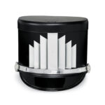 Black Quick Ship Marching Shako with silver crystal and accessories, front view