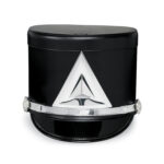 Black Quick Ship Marching Shako with silver diamond and accessories, front view