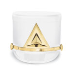 White Quick Ship Marching Shako with gold diamond and accessories, front view