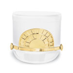 White Quick Ship Marching Shako with gold medallion and accessories, front view
