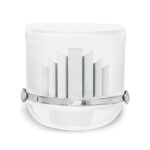 White Quick Ship Marching Shako with silver crystal and accessories, front view