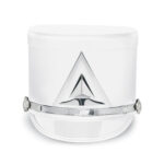 White Quick Ship Marching Shako with silver diamond and accessories, front view