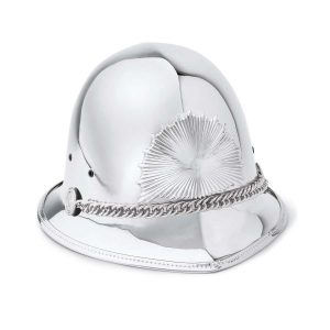 front view of bayly regimental custom helmet silver with silver accessories