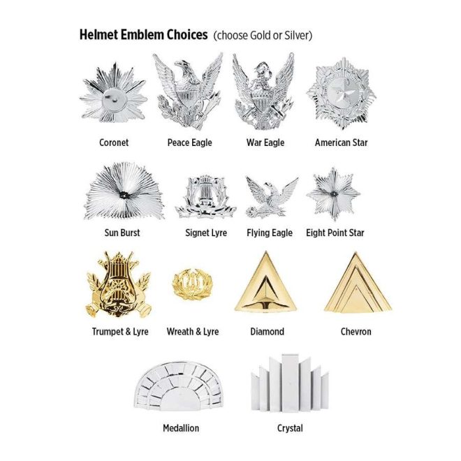 helmet emblem choices for bayly regimental custom helmet in gold and silver