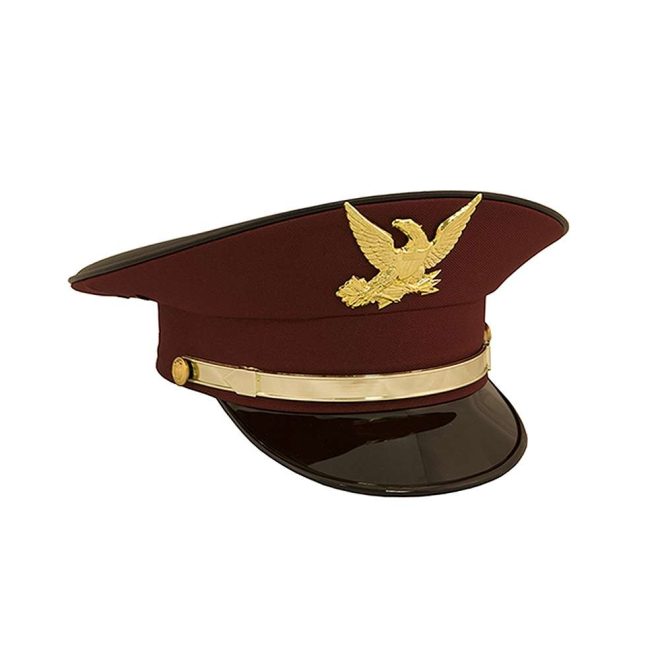 front view of brown custom bayly band cap with gold accessories