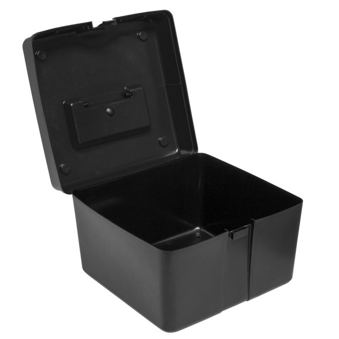 open black plastic shako hat box
