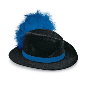 royal fan aussie hat plume on black hat with royal band