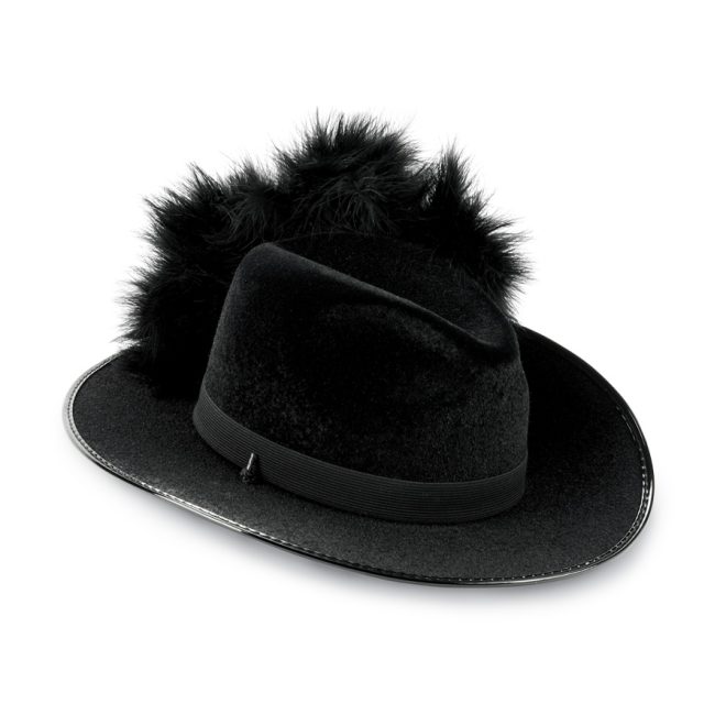 black fan aussie hat plume on black hat