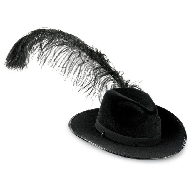 black ostrich feather hat plume on black hat