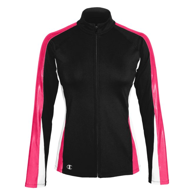 black/pink/white Champion Dazzler Warm Up Jacket front view