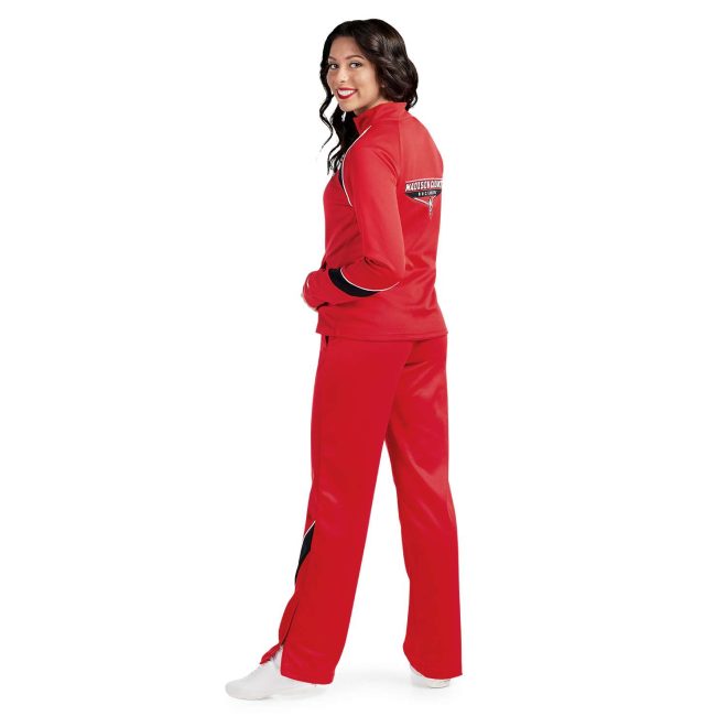 red champion nova warm up pants back view on model with matching custom red jacket