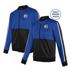 adult and women royal/black/white champion break out warm up jacket front view