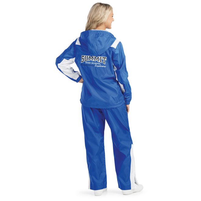 royal/white champion quest warm up pant back view paired with custom royal/white hooded jacket