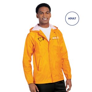 custom yellow augusta hooded coach jacket front view