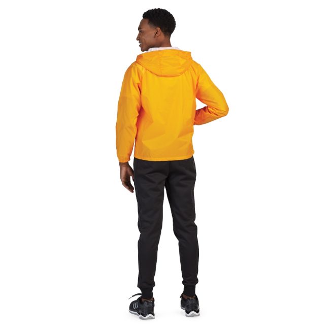 yellow augusta hooded coach jacket back view paired with black pants