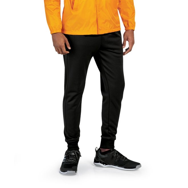 black pennant performance jogger pants front view paired with yellow jacket