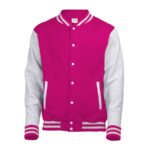 hot pink/grey awdis letterman jacket front view