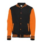 jet black/orange crush awdis letterman jacket front view