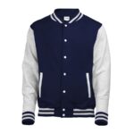 oxford navy/grey awdis letterman jacket front view