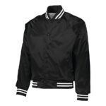 black/white augusta satin baseball jacket front view